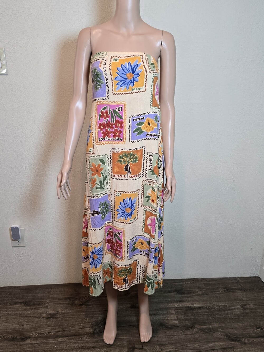 Anthropologie Paper Heart Strapless Floral Patchwork Linen Blend Maxi Dress Sm - Picture 2 of 11